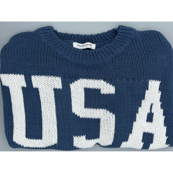 Grayson Threads Sweaters - Grayson Threads Blue USA‎ Graphic Knit Cropped Sweater Women's Size L